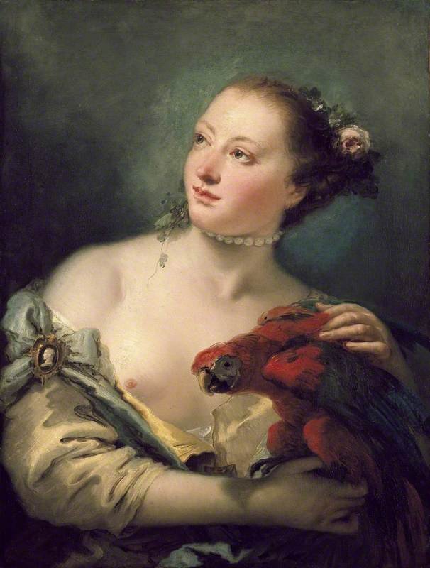 Young Woman with Macaw by Giovanni-Battista Tiepolo, vintage art, modern poster print