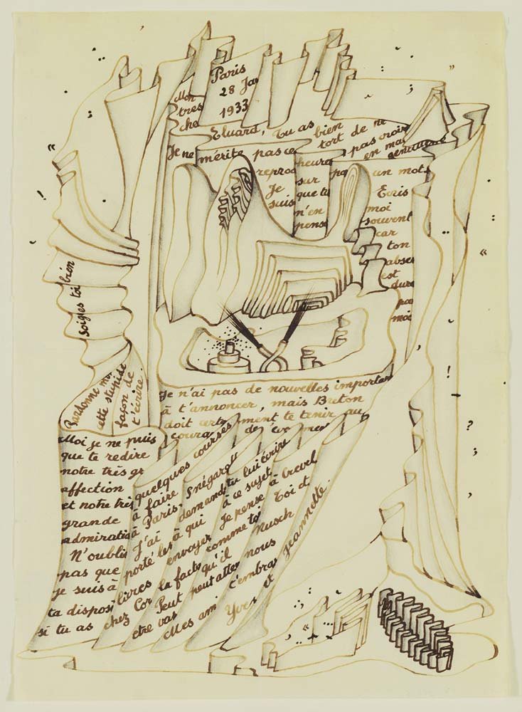 Yves Tanguy - Letter to Paul Eluard, vintage art, A3 (16x12") Poster Print