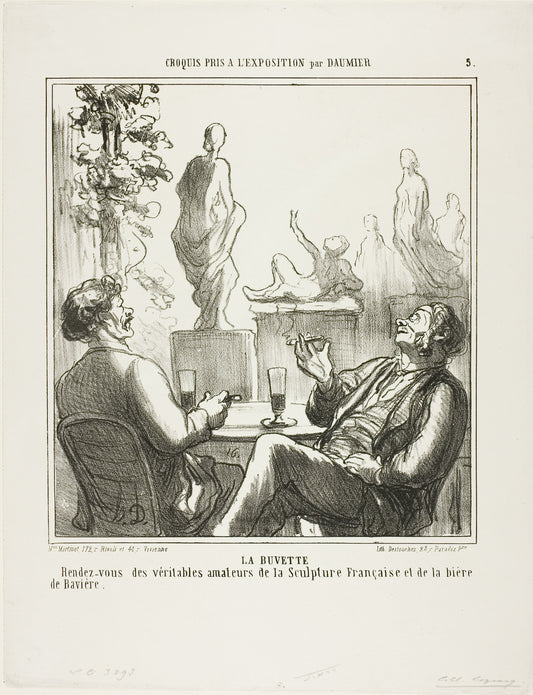 At The Bar. Meeting point for the True lovers of French sculpture and Bavarian beer, plate 5 from Croquis pris à l'exposition -  Honoré Victorin Daumier,  Poster Print Wall Art