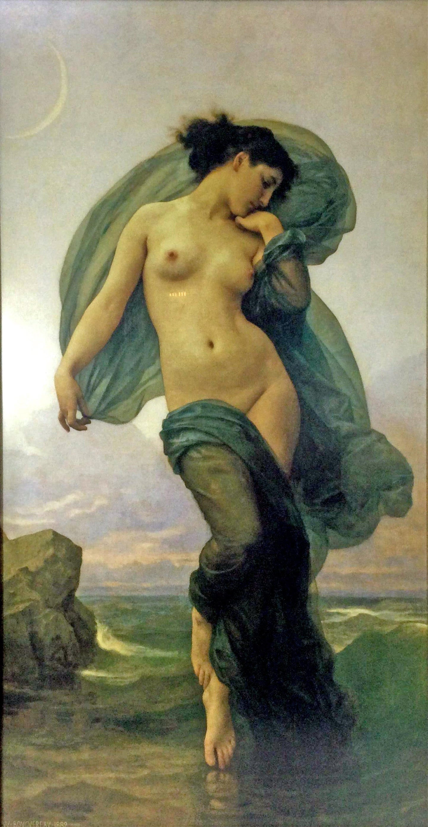 WA Bouguereau - Evening, vintage nude art, Poster Print