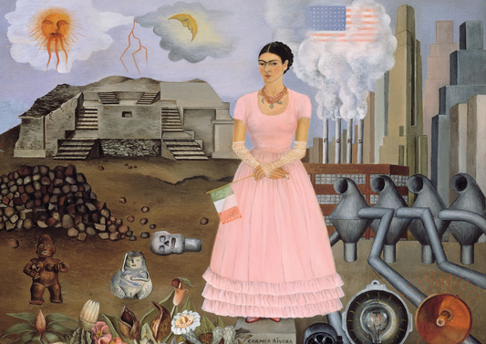 Self-portrait on the Borderline between Mexico and the United States 1932 by Frida Kahlo, vintage art, modern poster print