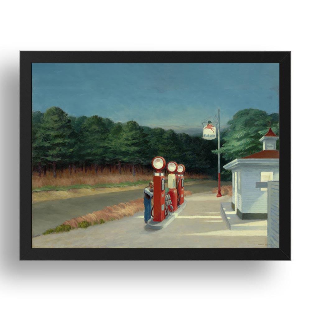 "Gas Station' (1940) classic landscape by Edward Hopper,  Framed Art Poster