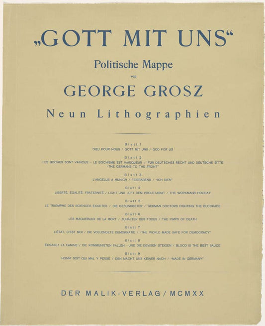 George Grosz - Table of contents, portfolio Got mit uns, modernist poster print A2 poster print