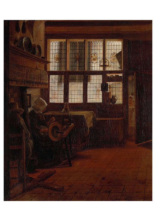 Interior with a woman at a spinning wheel (1661) by Esaias Boursse, A2 Size (16x24") Poster Print