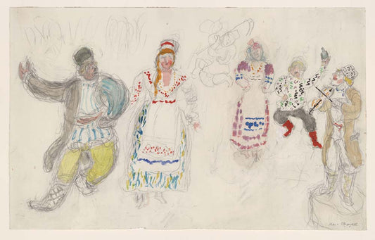 Marc Chagall - Peasants, costume design for Aleko, modernist poster print A2 poster print