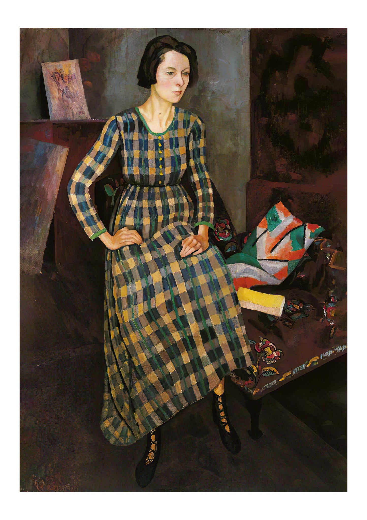 Nina Hamnett in dress designed by Vanessa Bell by Roger Eliot Fry, 1917,  Poster Print Wall Art
