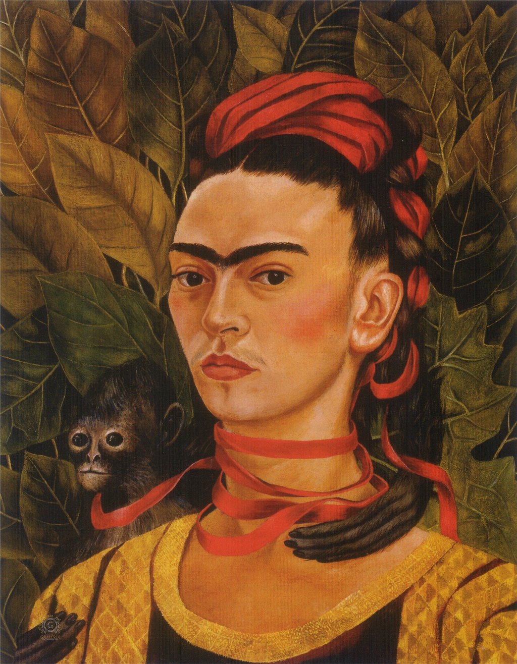 Self-Portrait with Monkey by Frida Kahlo, vintage art, modern poster print