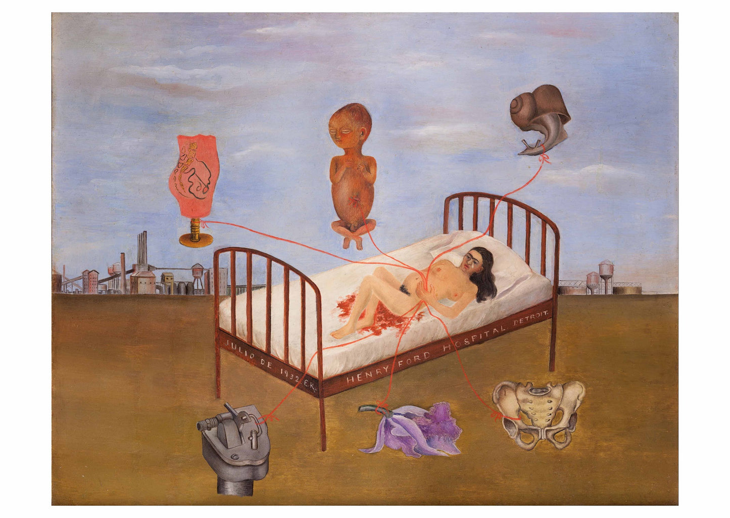 Self Portrait in the Ford Hospital Detroit 1932 by Frida Kahlo, vintage art, modern poster print