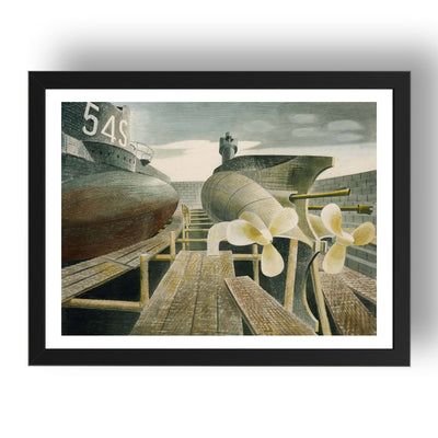 Submarines in Dry Dock by Eric Ravilious, 17x13" Frame