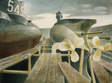 Submarines in Dry Dock by Eric Ravilious, 17x13" Frame