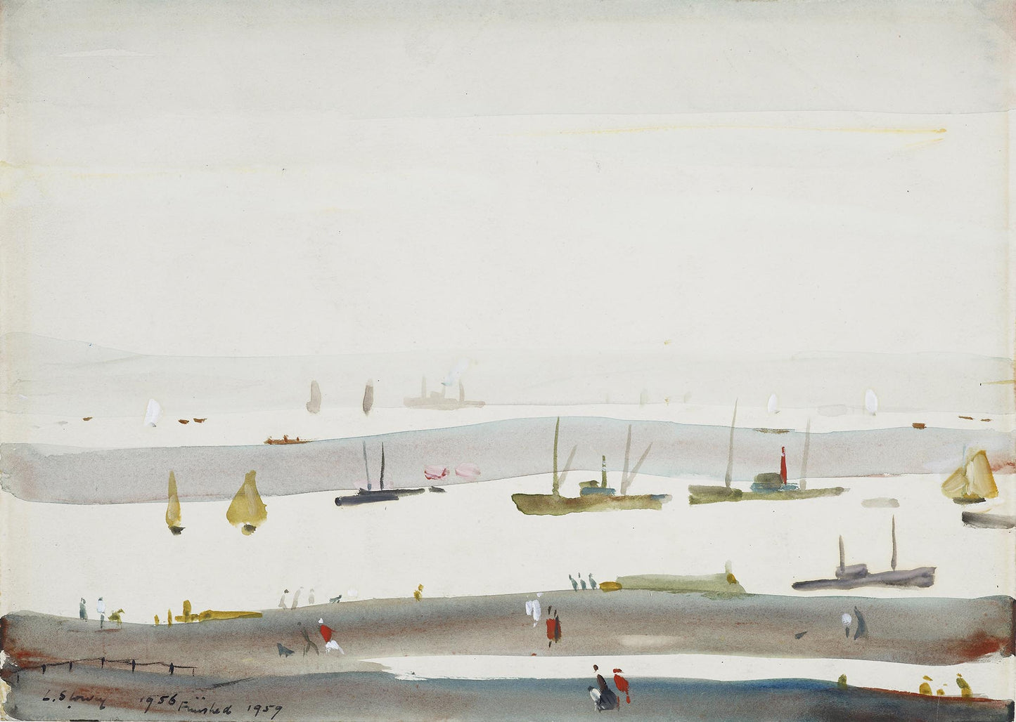 The Estuary, vintage landscape seascape by L S Lowry