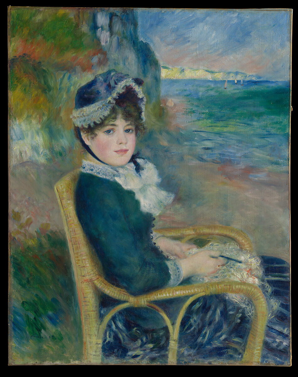 Pierre-Auguste Renoir - Portrait of Girl Sitting By the Seashore, 1883, modernist poster print