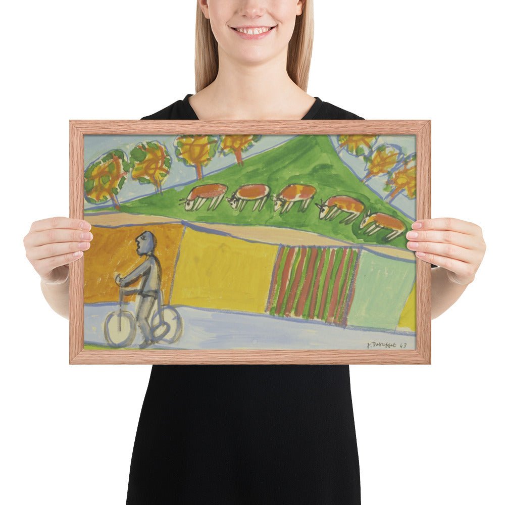 Cyclist with Five Cows by Jean Dubuffet, Framed poster