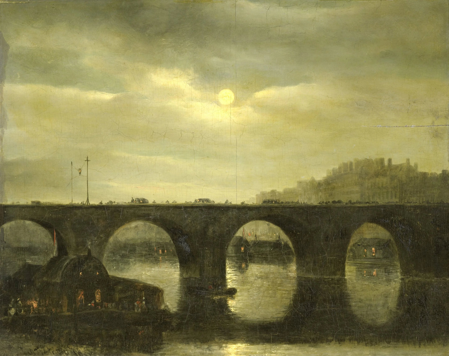 One of the Bridges over the Seine, Paris, in the Moonlight – Antonie Waldorp (mentioned on object) Vintage River Scene Art Print | Wall Art Poster