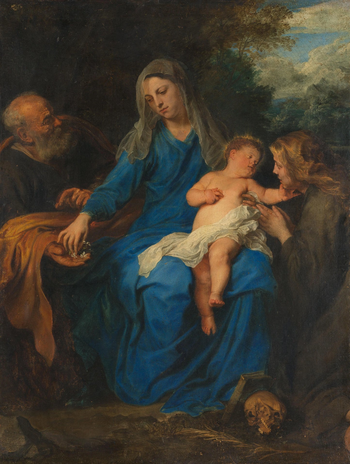 The Holy Family with a Female Saint in Adoration – follower of Anthony van Dyck Vintage Art Print | Wall Art Poster