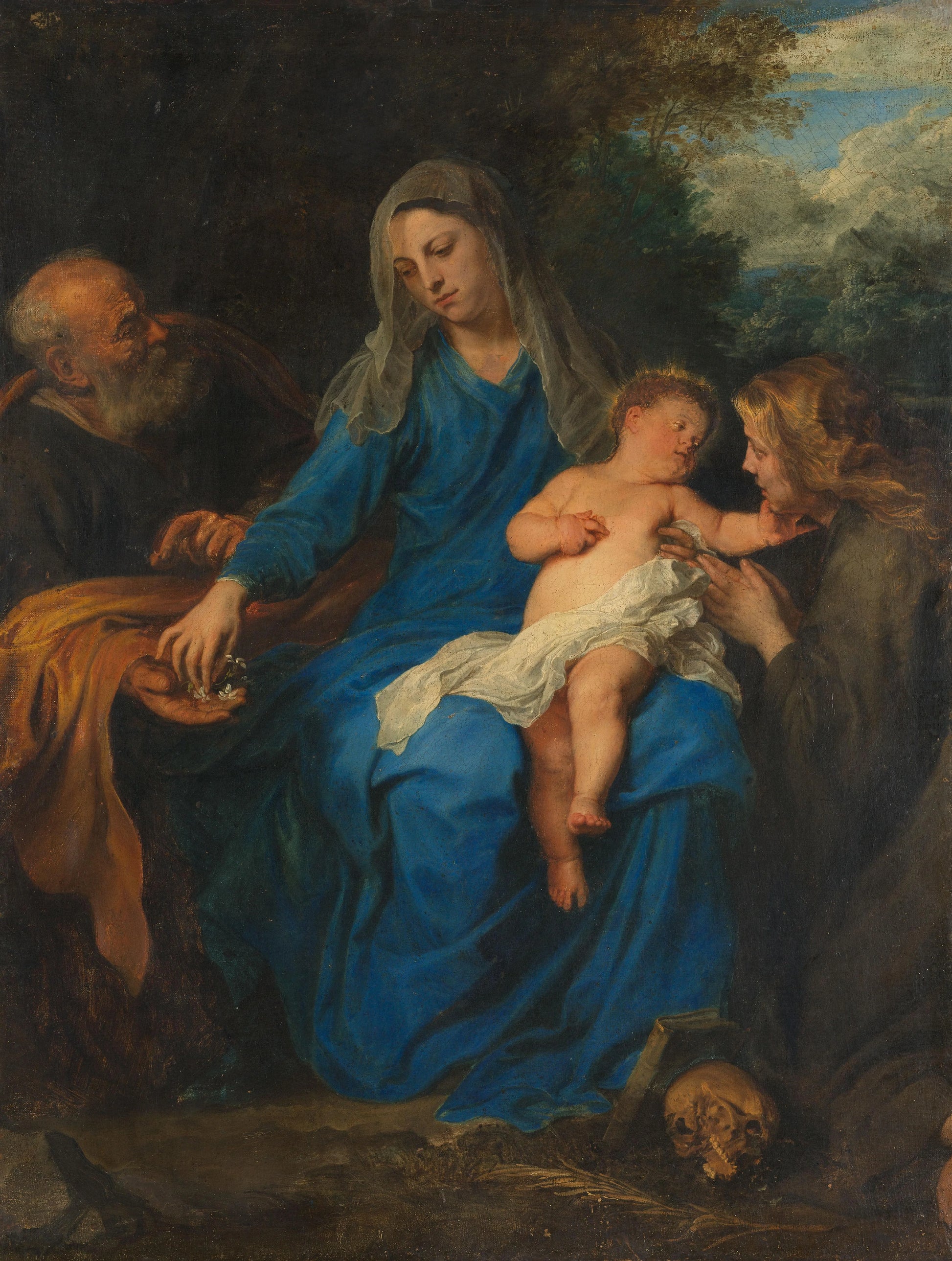 The Holy Family with a Female Saint in Adoration – follower of Anthony van Dyck Vintage Art Print | Wall Art Poster