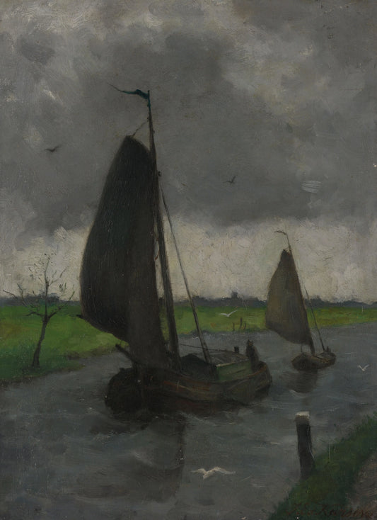 Watercourse with Sail Barges – Eduard Karsen Vintage Marine Scene Art Print | Wall Art Poster
