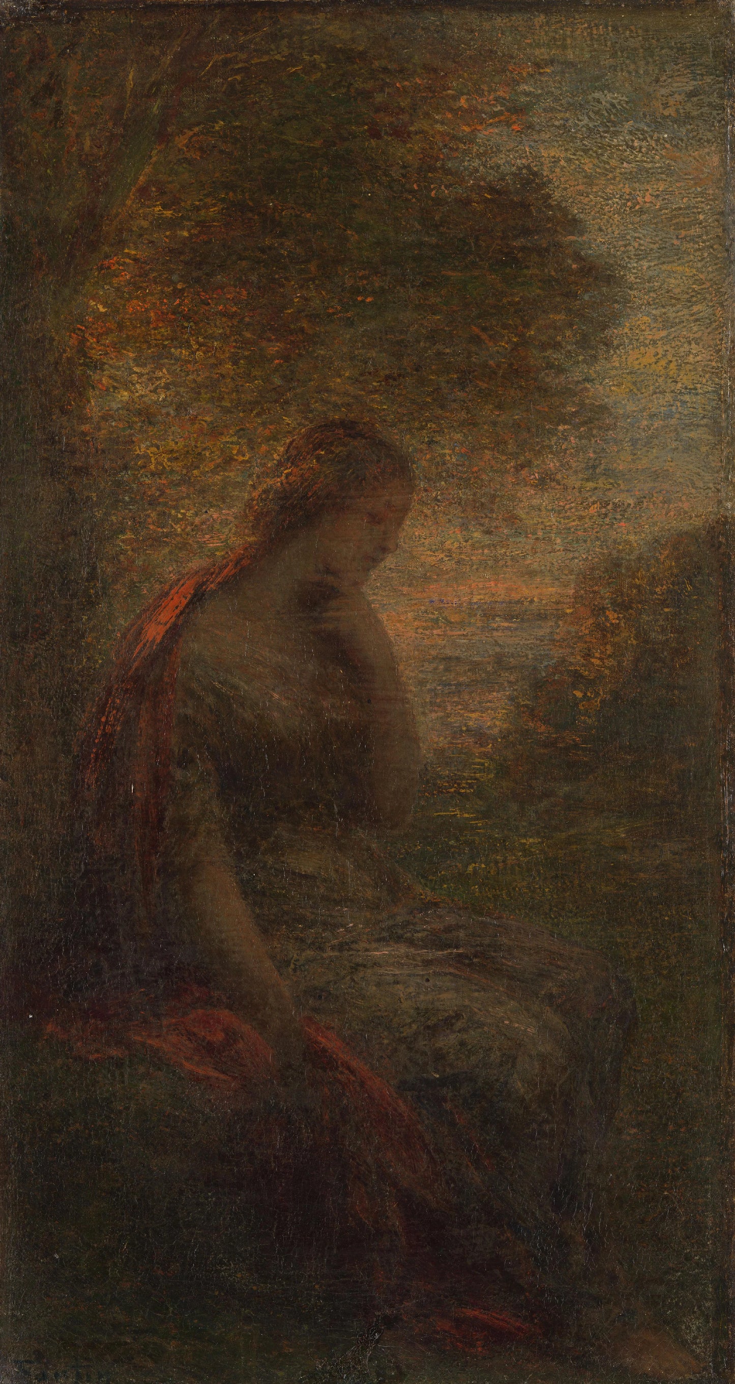 Young Woman under a Tree at Sunset, called 'Autumn' – Henri Fantin-Latour Vintage Art Print | Wall Art Poster