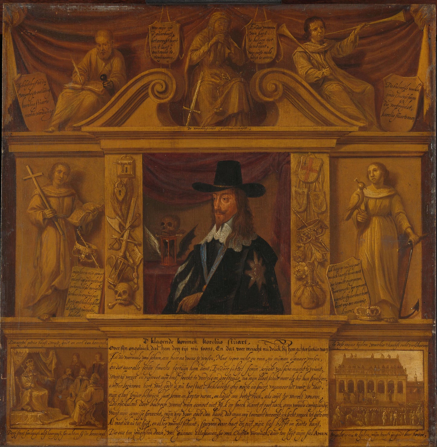 Portrait of Charles I, King of England, in a Frame with Allegorical Figures and Historical Representations – anonymous Vintage Portrait Art Print | Wall Art Poster