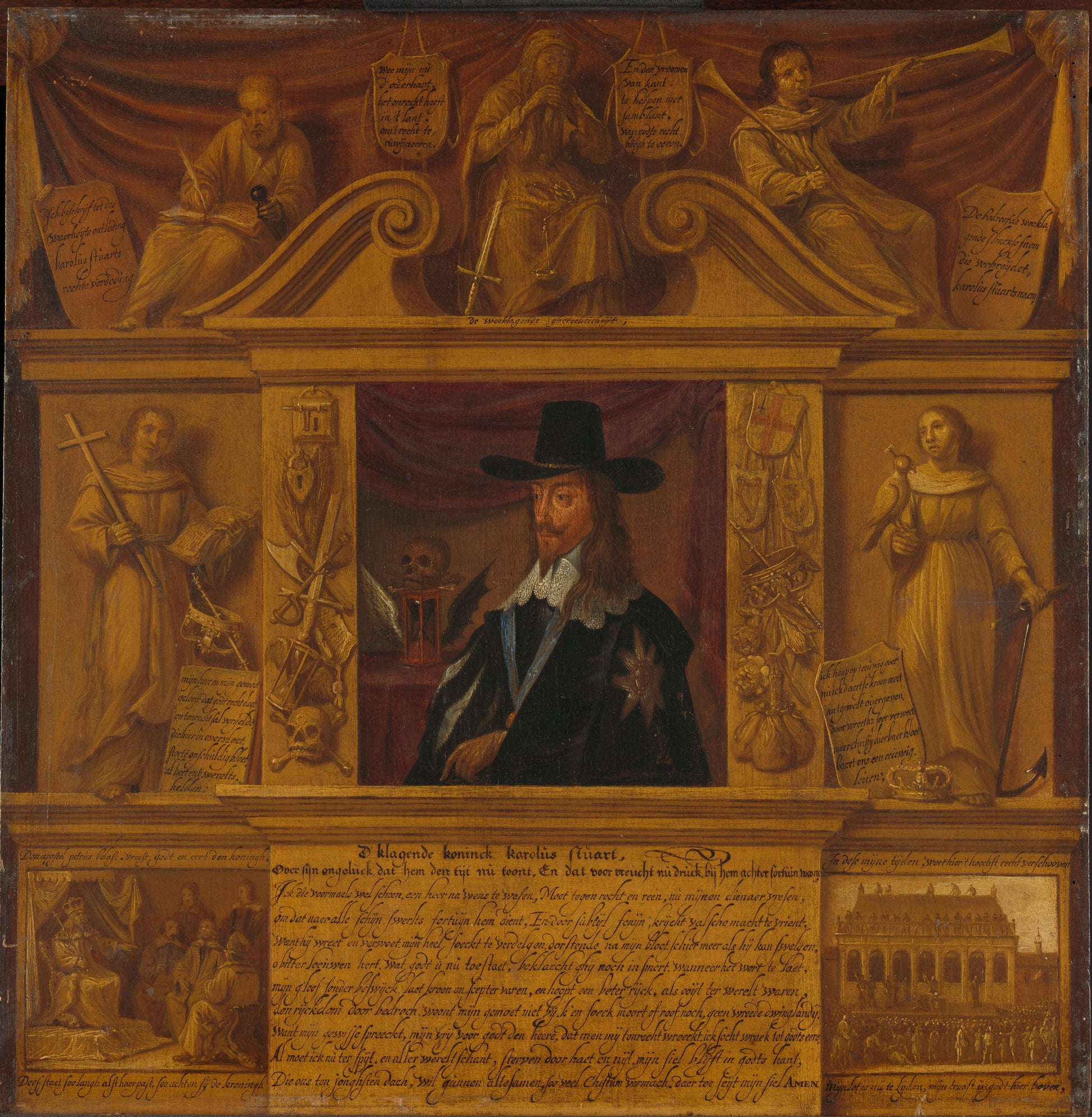 Portrait of Charles I, King of England, in a Frame with Allegorical Figures and Historical Representations – anonymous Vintage Portrait Art Print | Wall Art Poster