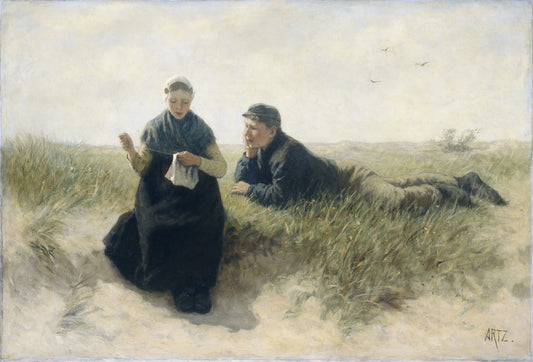 Boy and Girl in the Dunes – David Adolph Constant Artz (vermeld op object) Vintage Art Print | Wall Art Poster