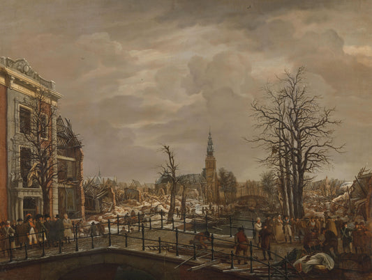 The Rapenburg, Leiden, Three Days after the Explosion of a Powder Ship on 12 January 1807 – Carel Lodewijk Hansen (signed by artist) Vintage Cityscape Art Print | Wall Art Poster