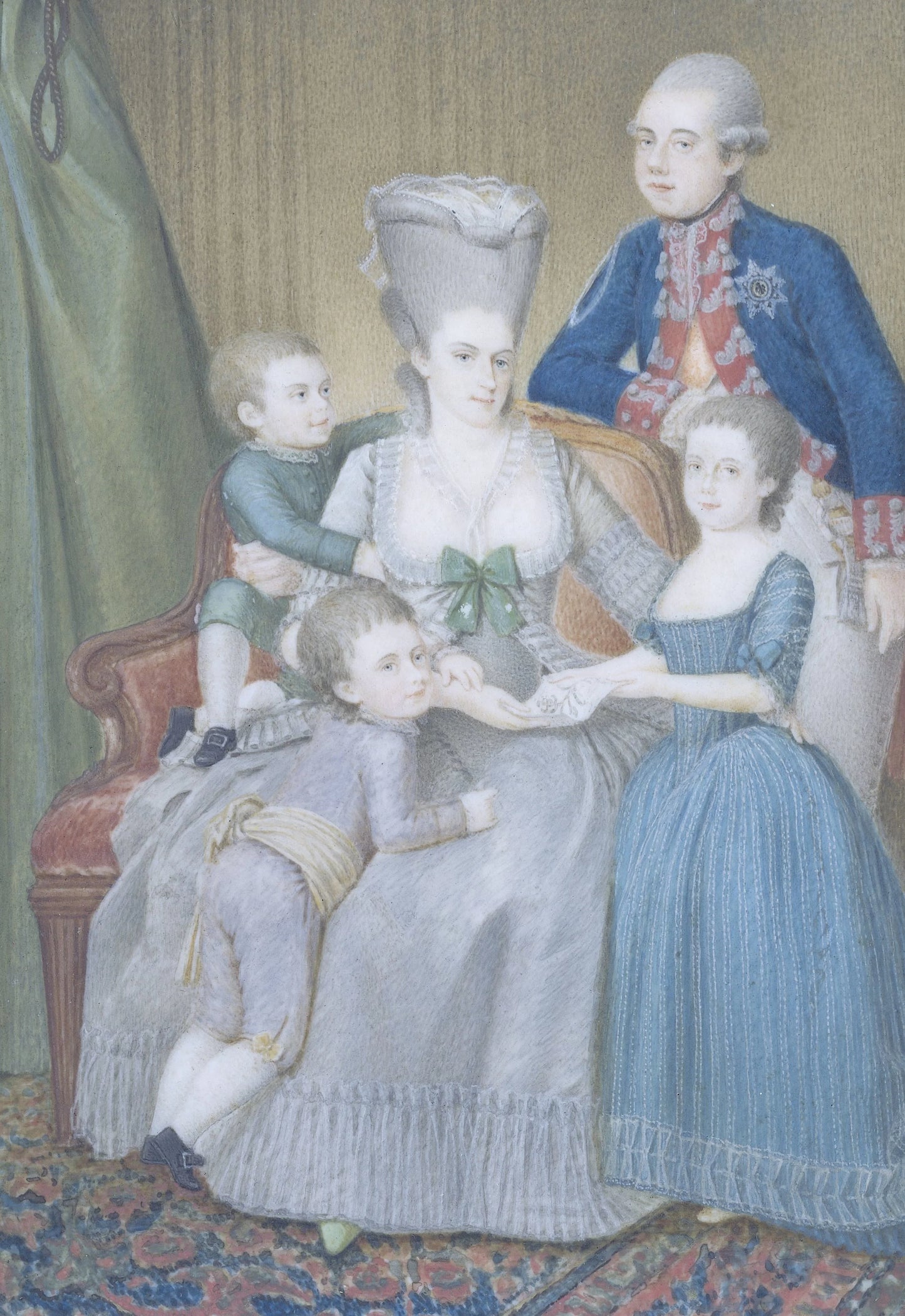 Willem V (1748-1806), prins van Oranje-Nassau, met zijn vrouw Frederika Sophia Wilhelmina van Pruisen en hun kinderen Frederica Louisa Wilhelmina, Willem Frederik en Willem George Frederik – Pieter le Sage Vintage Art Print | Wall Art Poster