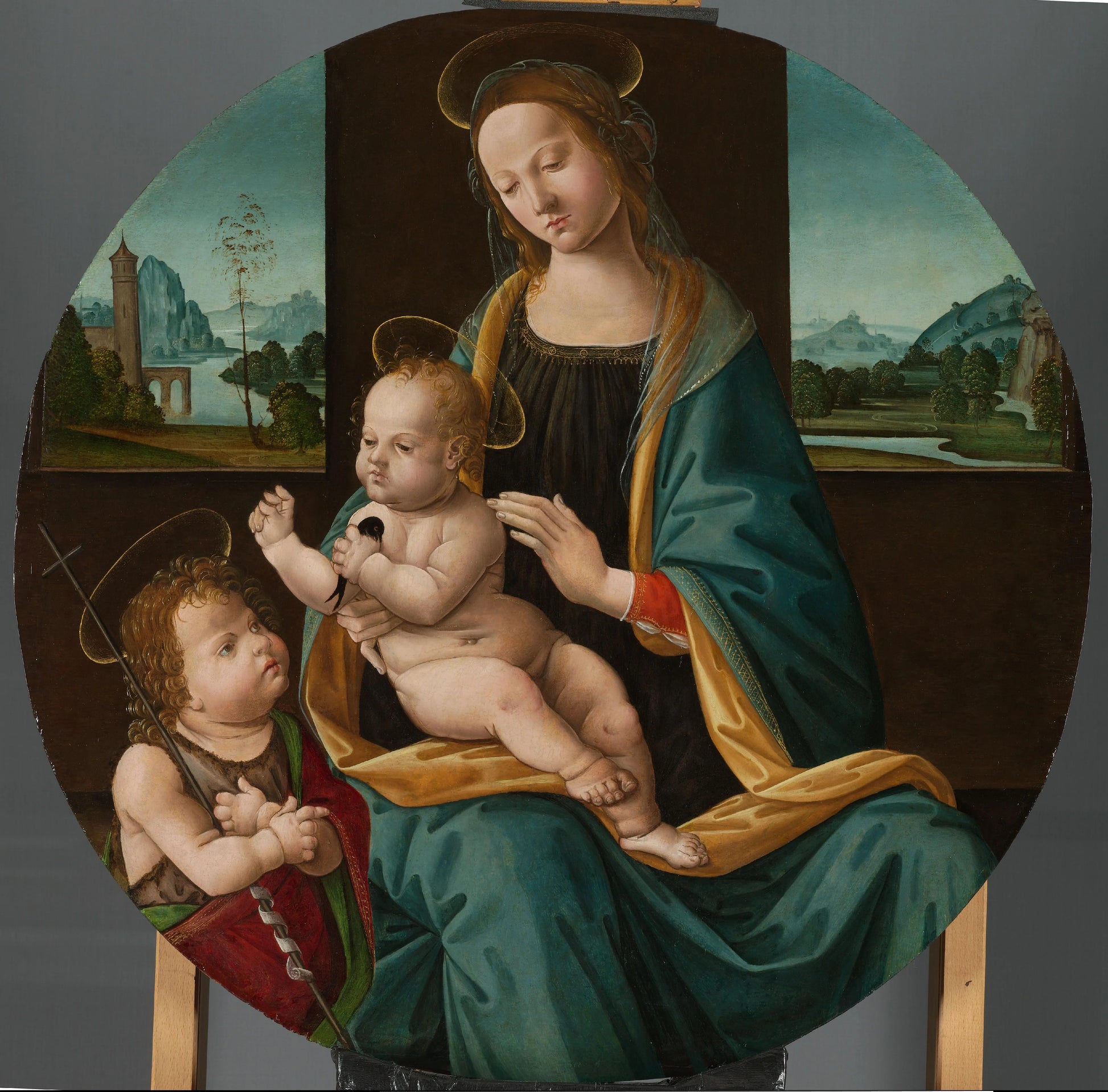 Virgin and Child with the Infant Saint John the Baptist – Meester van de Conversazione di Santo Spirito Vintage Religious Scene Art Print | Wall Art Poster
