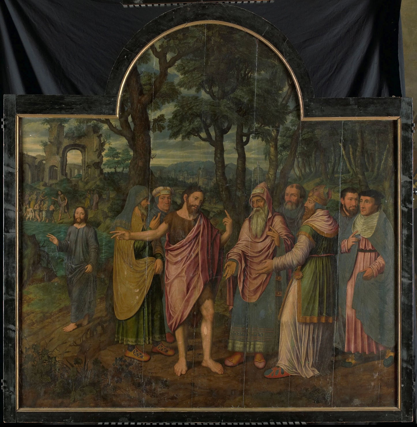 Johannes de Doper vermaant de Farizeeërs, middenpaneel van een drieluik – Jan van Coninxloo (II) Vintage Art Print | Wall Art Poster