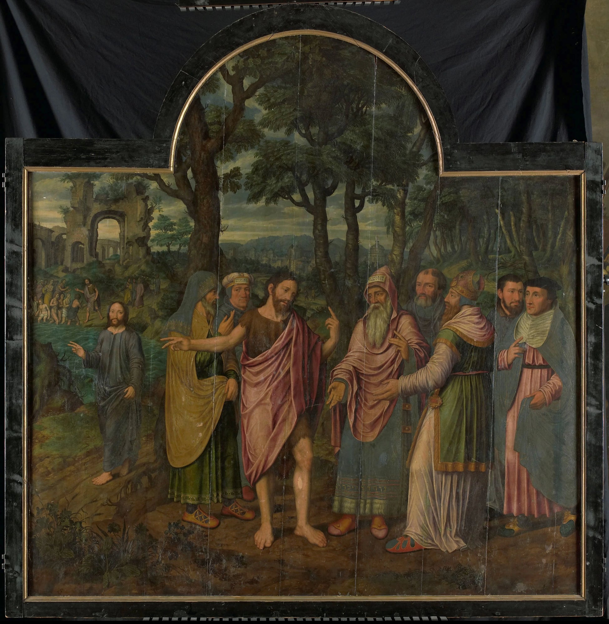 Johannes de Doper vermaant de Farizeeërs, middenpaneel van een drieluik – Jan van Coninxloo (II) Vintage Art Print | Wall Art Poster