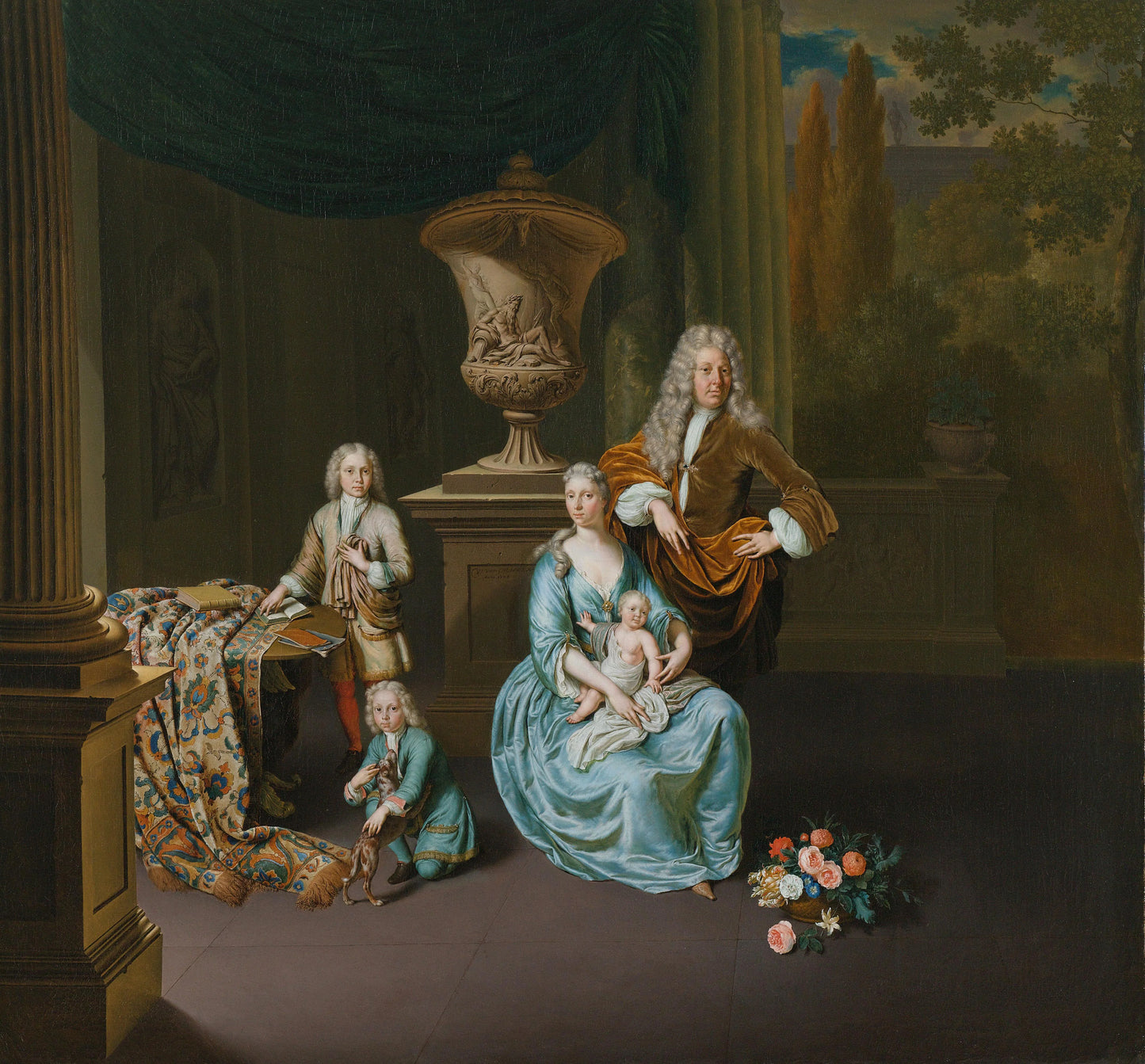 Portrait of Diederik, Baron van Leyden van Vlaardingen with his Wife and three Sons – Willem van Mieris Vintage Portrait Art Print | Wall Art Poster