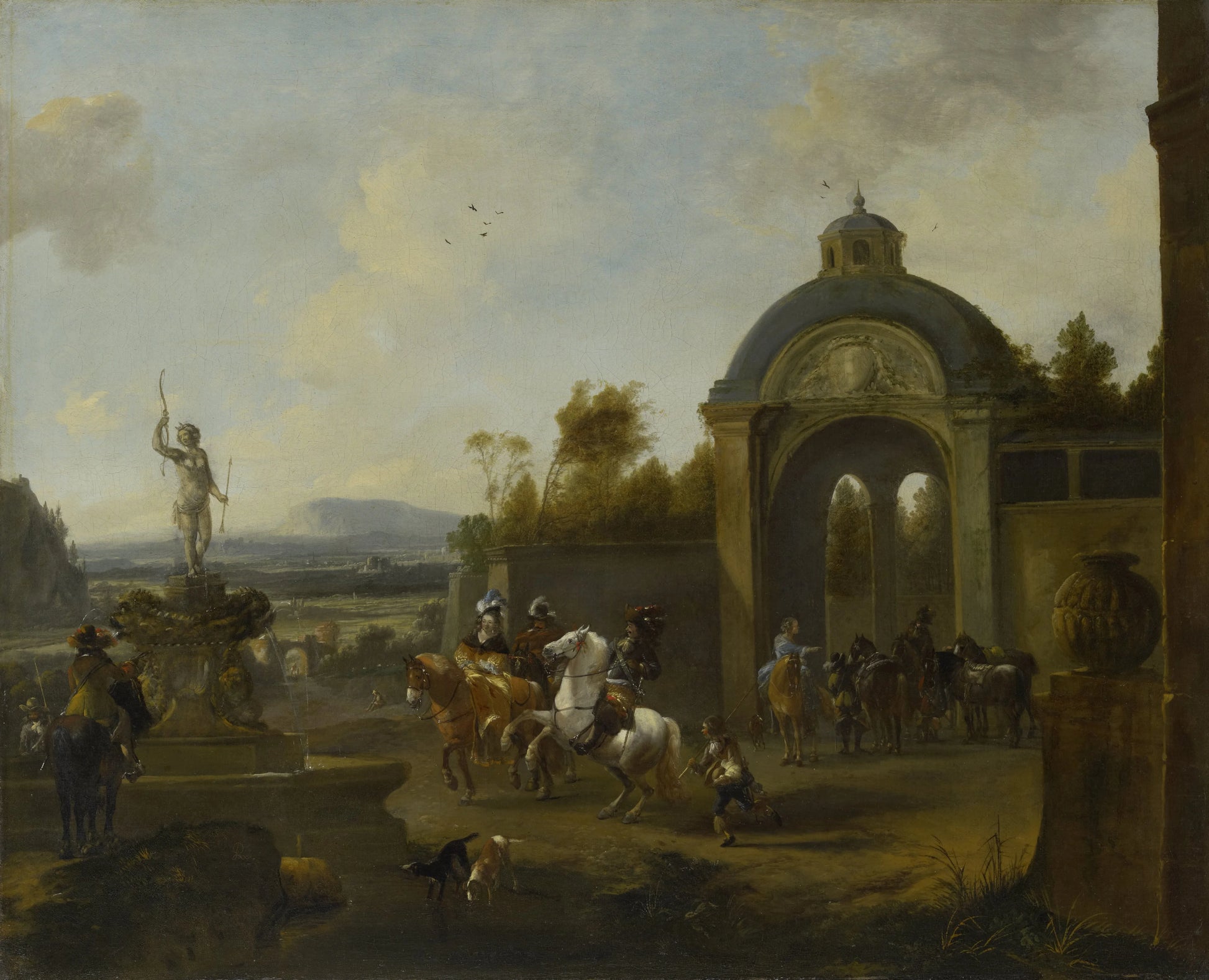 Hunting Party at a Fountain – Pieter Wouwerman Vintage Art Print | Wall Art Poster