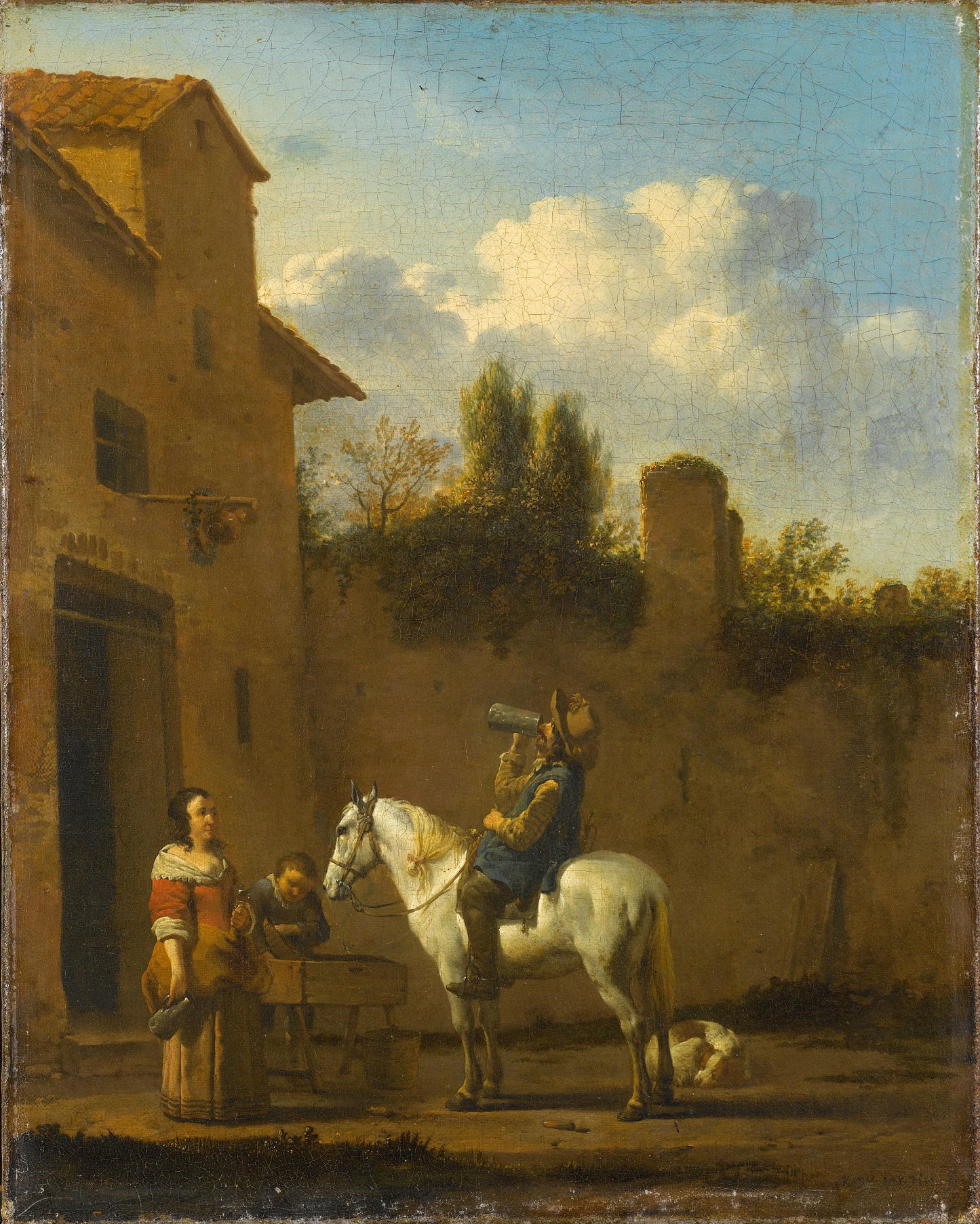 Mounted Trumpeter Taking a Drink – Karel du Jardin Vintage Landscape Art Print | Wall Art Poster