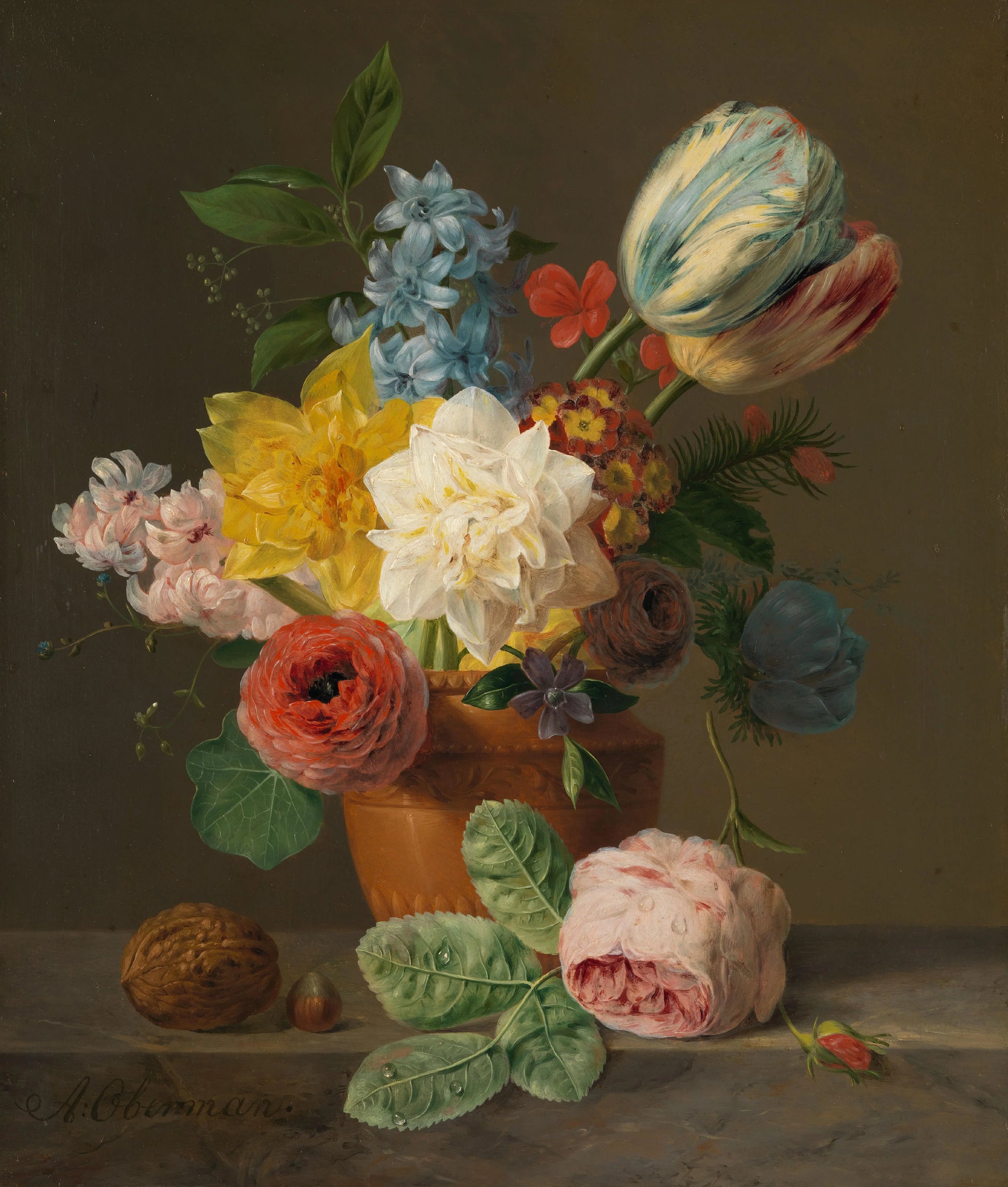 Still Life with Flowers and Nuts – Anthony Oberman (signed by artist) Vintage Still Life Art Print | Wall Art Poster