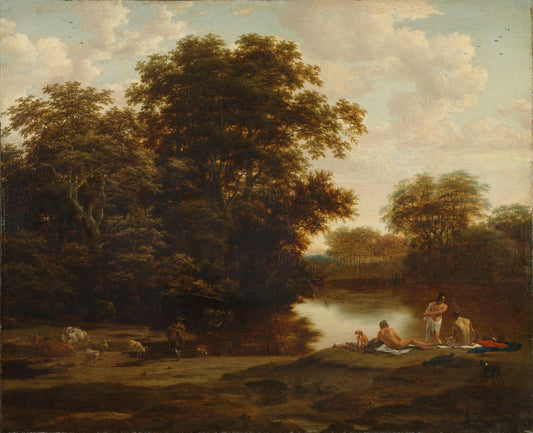 Landscape with Bathers – Joris van der Haagen, Nicolaes Pietersz. Berchem Vintage Landscape Art Print | Wall Art Poster