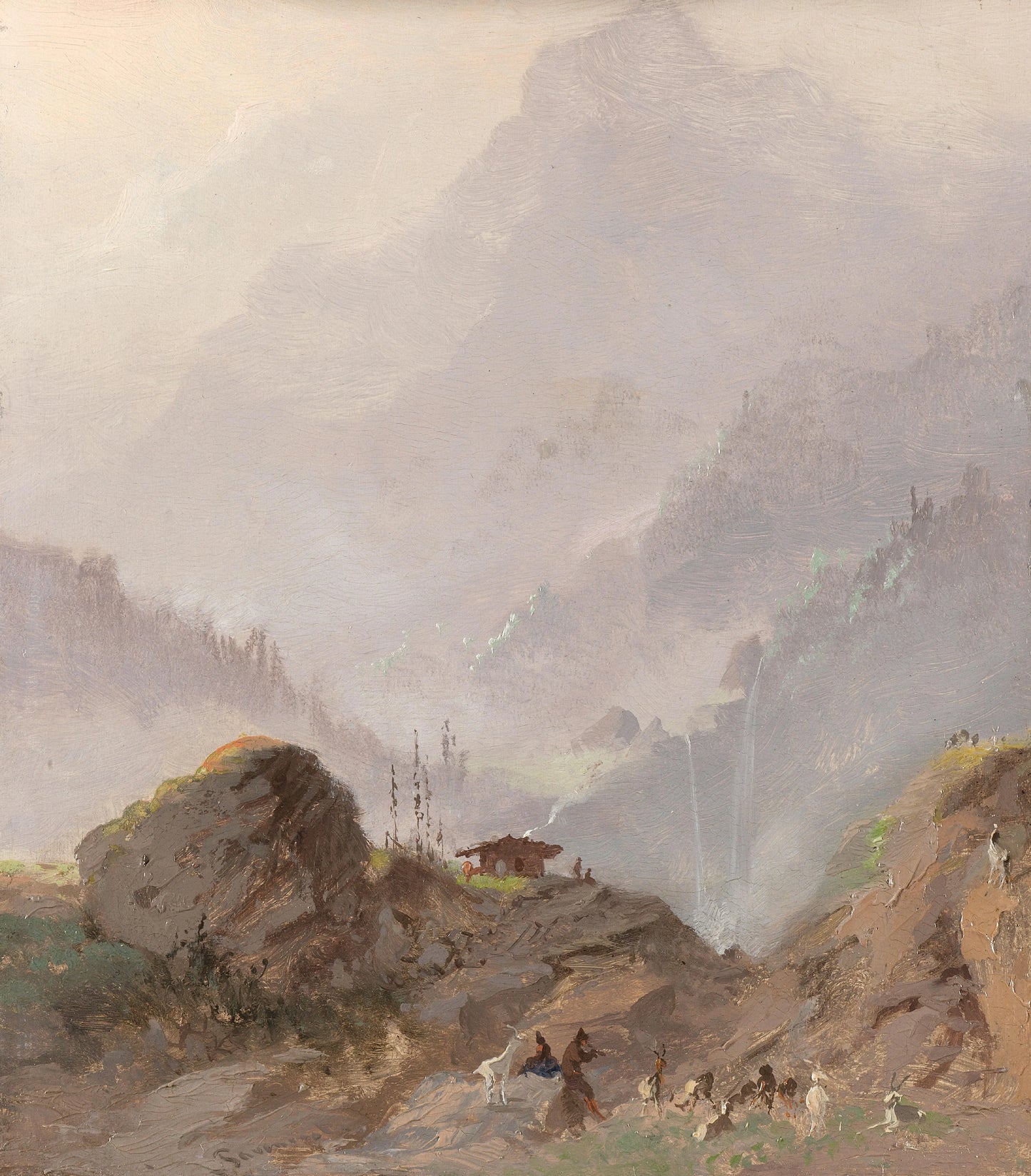 Mountain Landscape in Tirol with Chamois – Johannes Tavenraat Vintage Landscape Art Print | Wall Art Poster