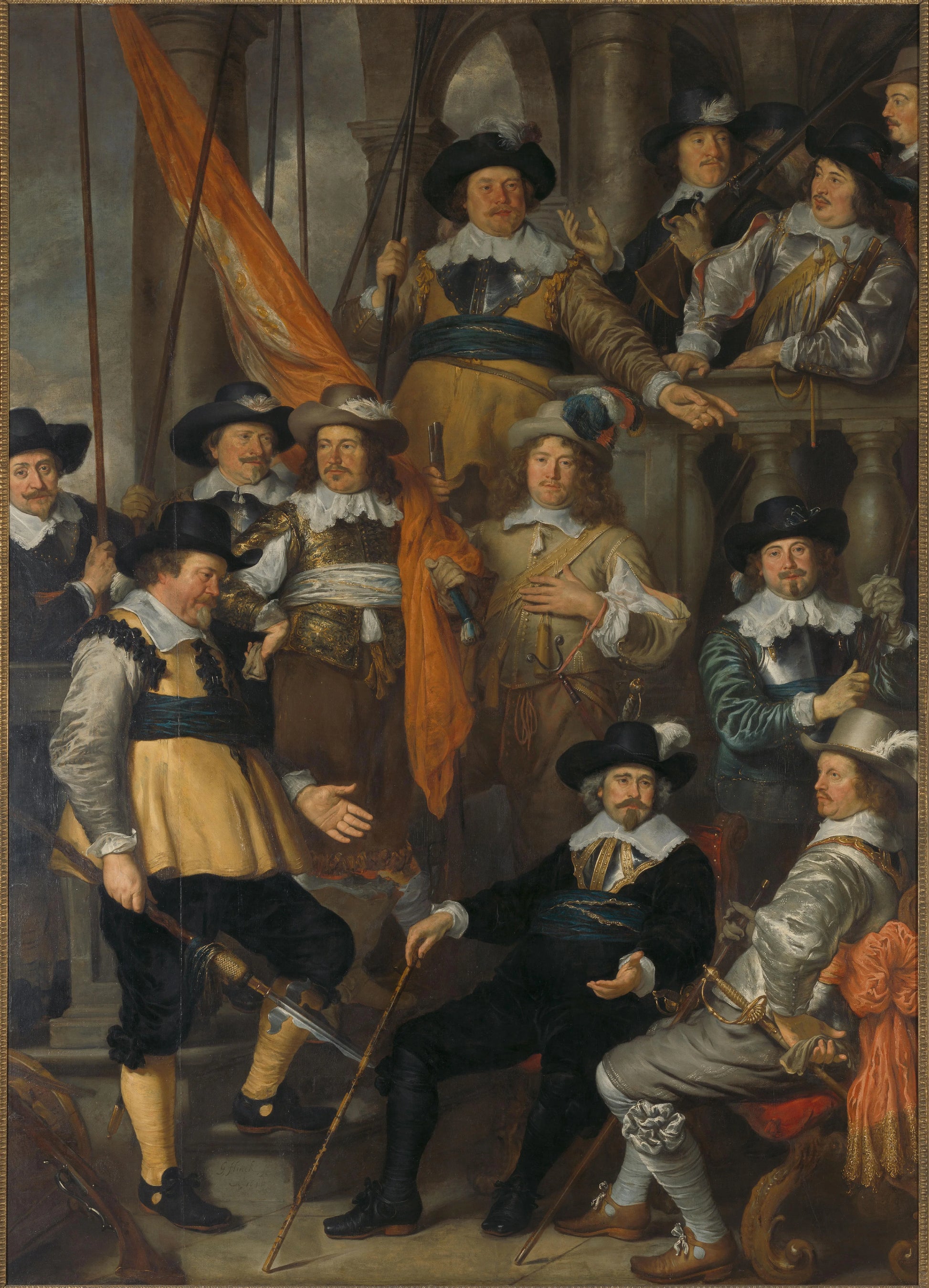 Officers and Other Civic Guardsmen of District XVIII in Amsterdam, under the Command of Captain Albert Dircksz Bas and Lieutenant Lucas Pietersz Conijn – Govert Flinck (eigenhandig gesigneerd) Vintage Cityscape Art Print | Wall Art Poster