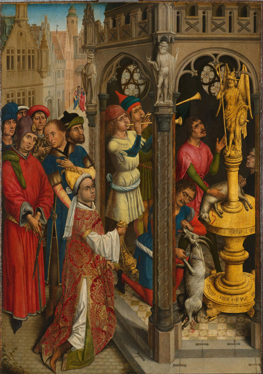 St Augustine Sacrificing to a Manichaean Idol (?) – toegeschreven aan Aert van den Bossche Vintage Art Print | Wall Art Poster