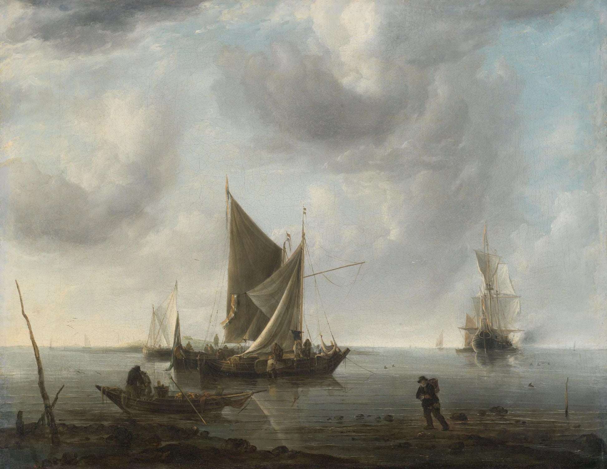 Ships at Anchor on a Quiet Sea – Jan van de Cappelle Vintage Seascape Art Print | Wall Art Poster