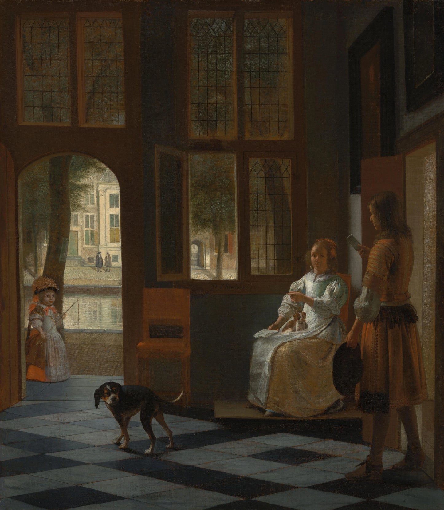 Man Handing a Letter to a Woman in the Entrance Hall of a House – Pieter de Hooch Vintage Cityscape Art Print | Wall Art Poster