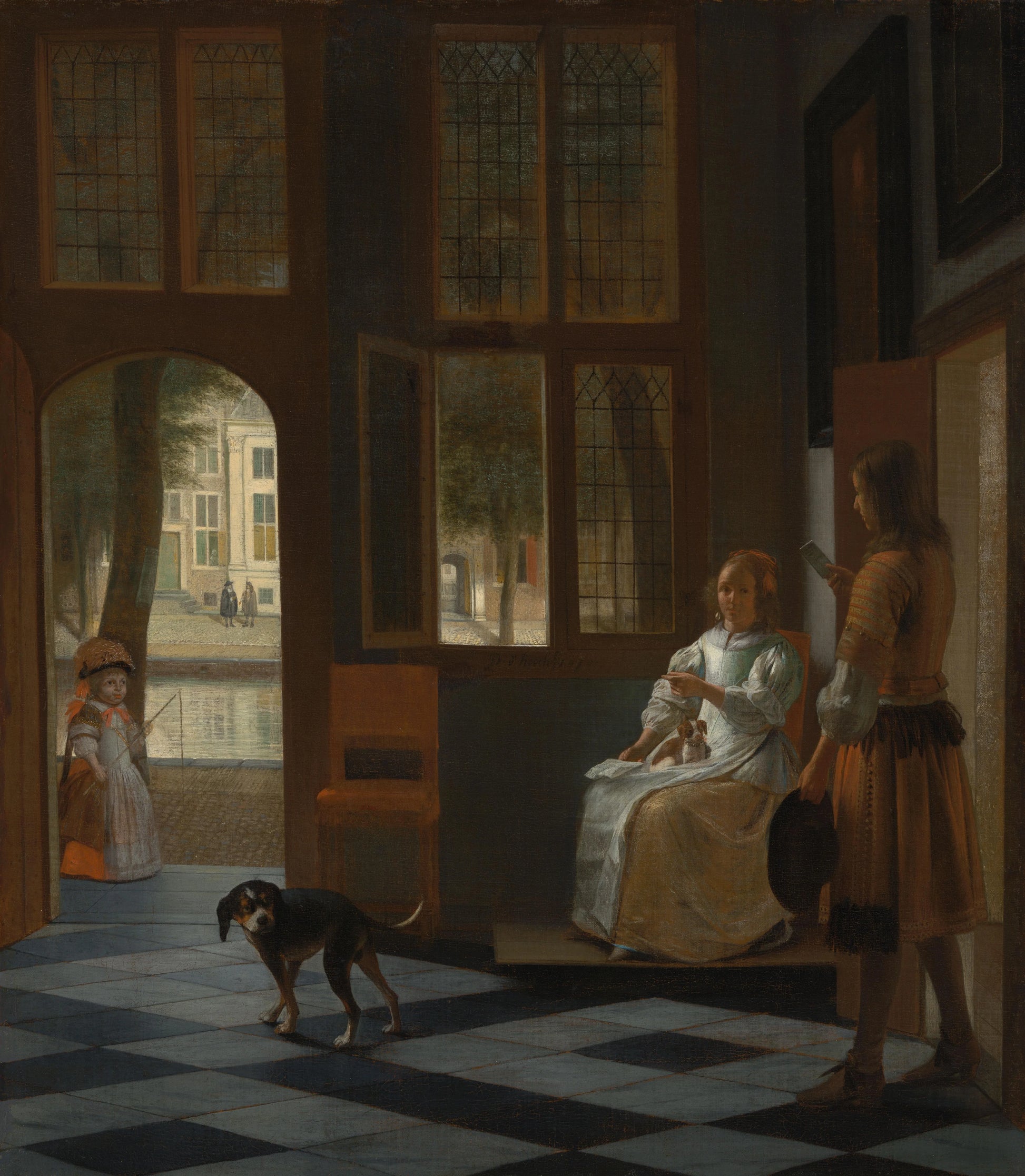 Man Handing a Letter to a Woman in the Entrance Hall of a House – Pieter de Hooch Vintage Cityscape Art Print | Wall Art Poster