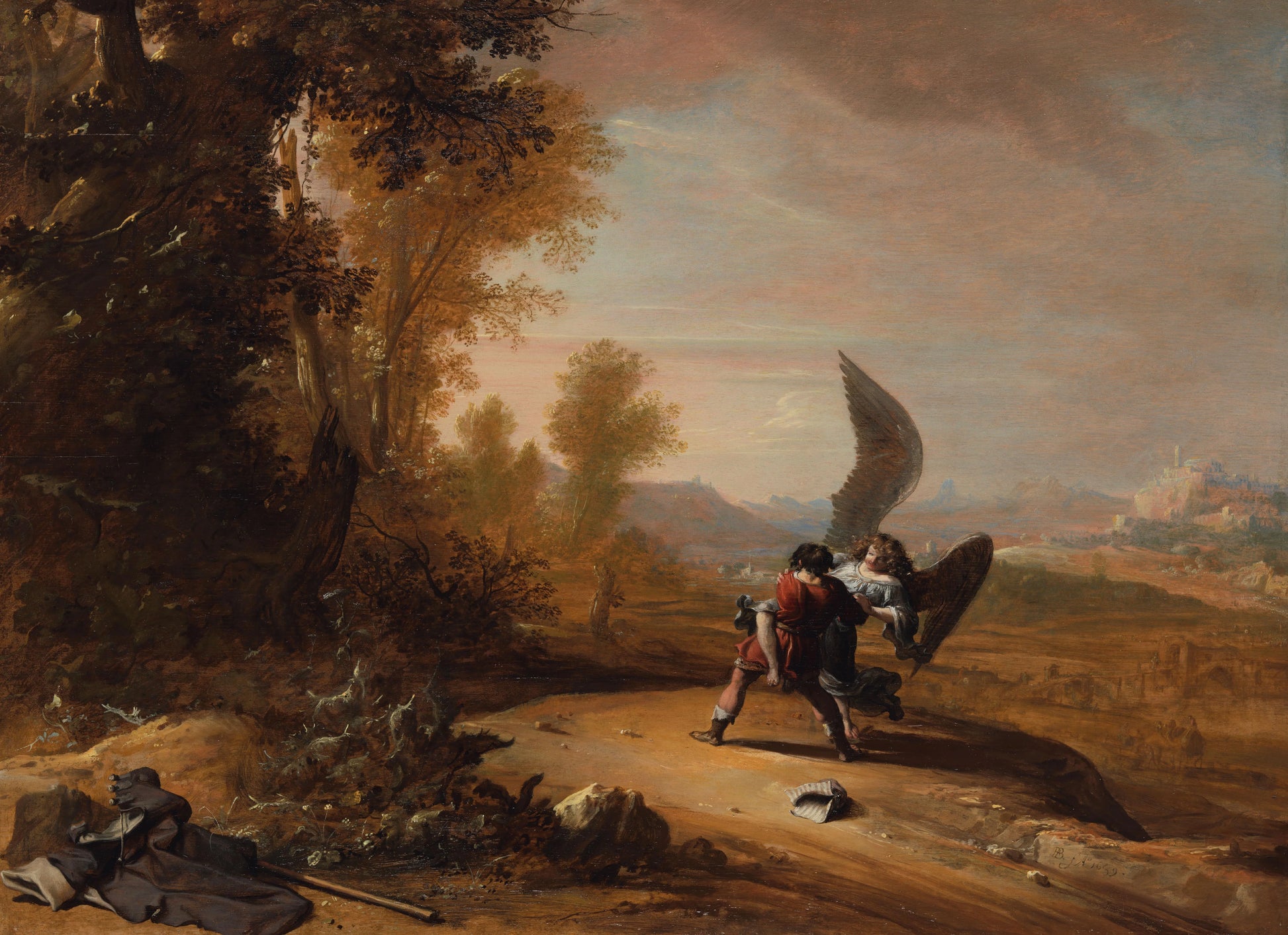 Jacob Wrestling with the Angel – Bartholomeus Breenbergh (eigenhandig gesigneerd) Vintage River Scene Art Print | Wall Art Poster