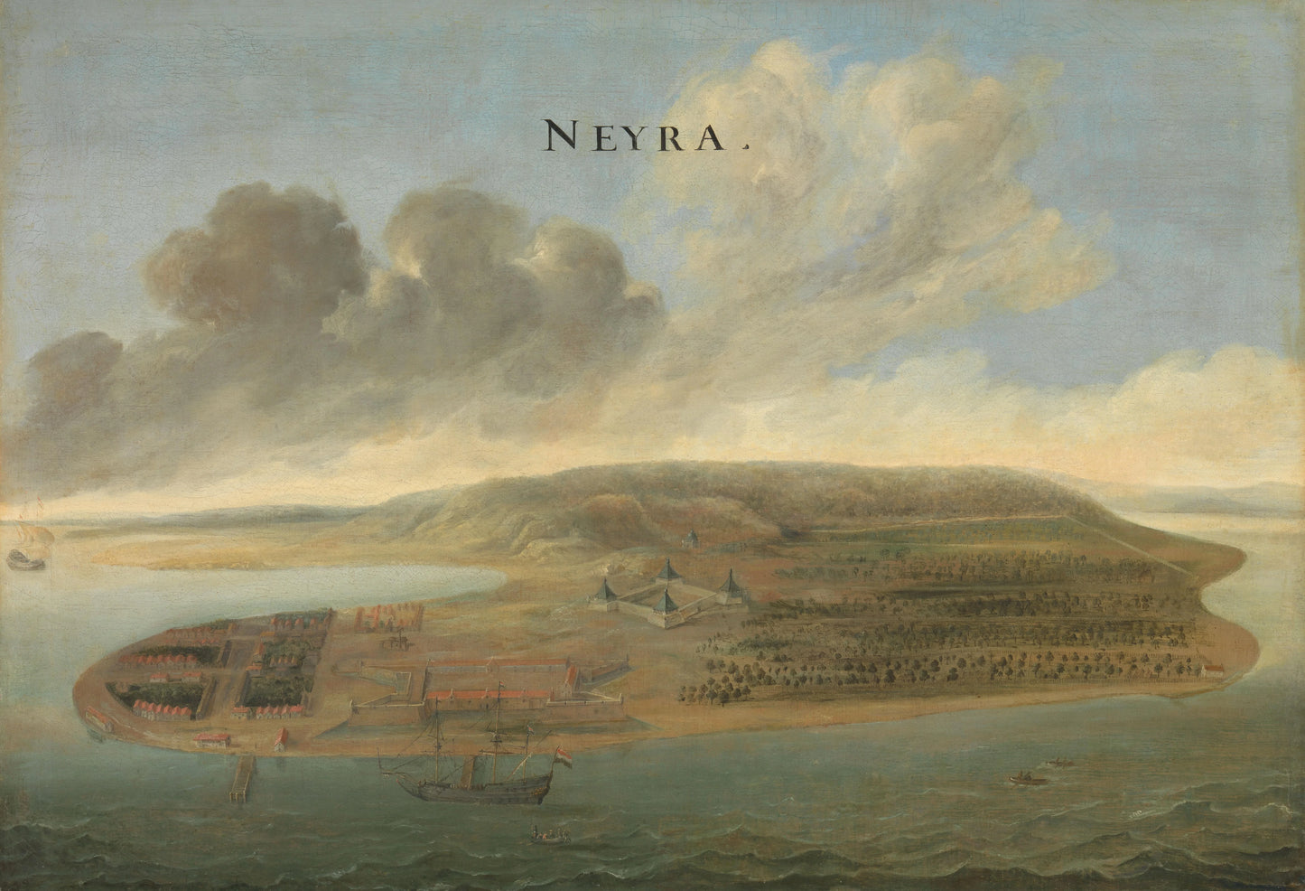 Two Views of Dutch East India Company Trading Posts: Lawec in Cambodia and Banda in the Southern Moluccas – toegeschreven aan Johannes Vinckboons Vintage Art Print | Wall Art Poster