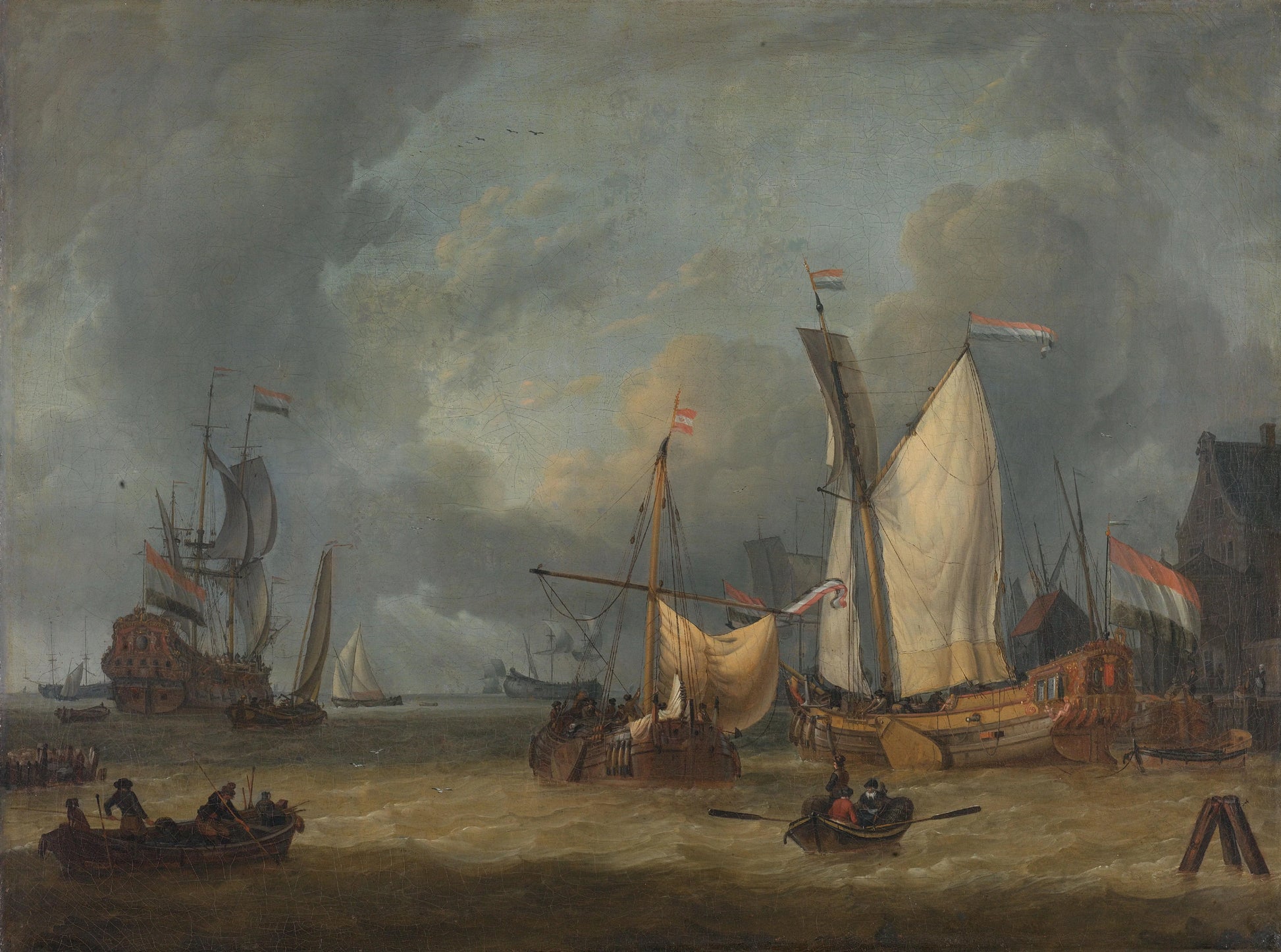 A Storm (Ships in the Harbor in a Stiff Breeze) – Jan Claesz. Rietschoof Vintage Seascape Art Print | Wall Art Poster