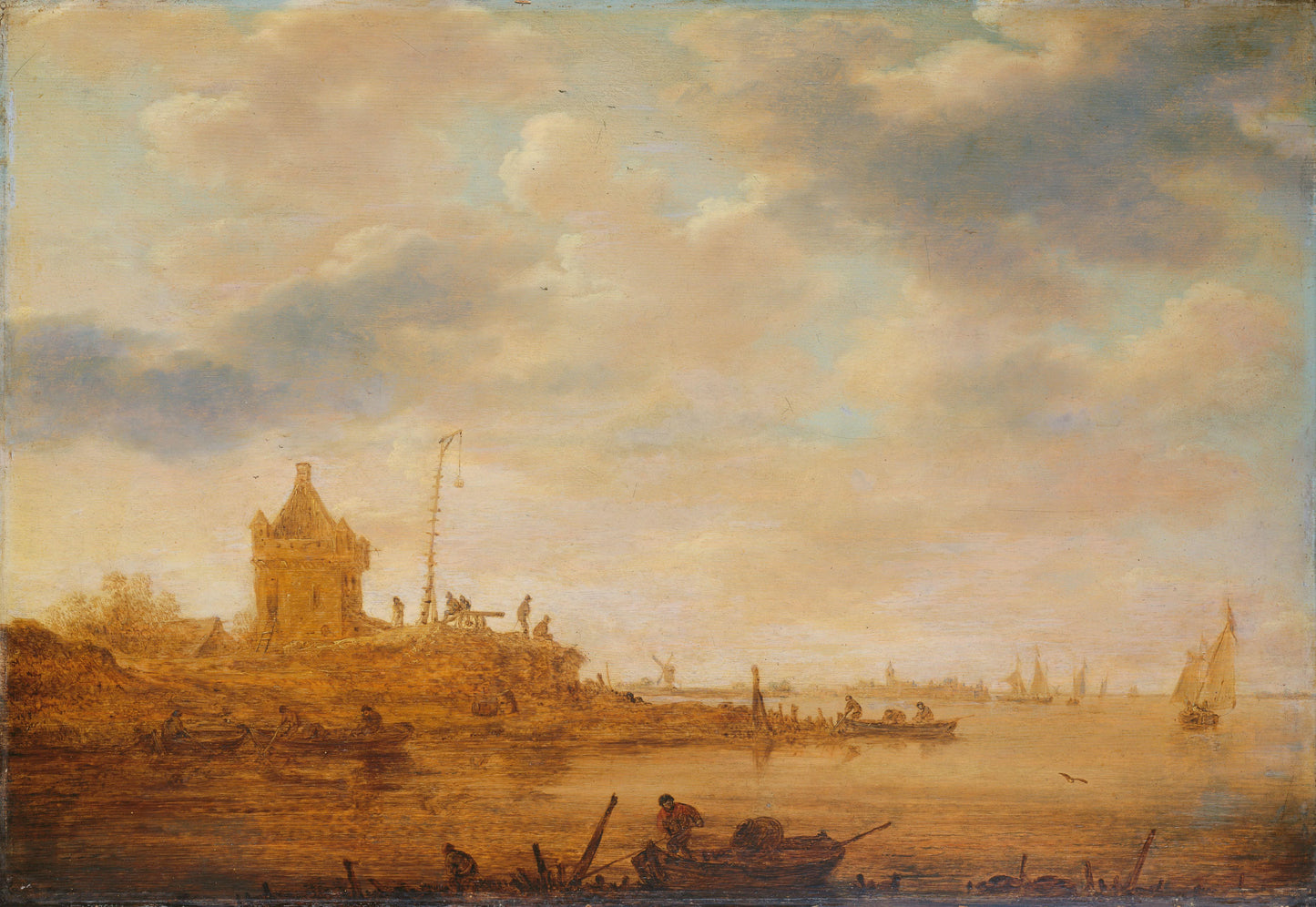 River View with Sentry Post – Jan van Goyen (eigenhandig gesigneerd) Vintage Landscape Art Print | Wall Art Poster