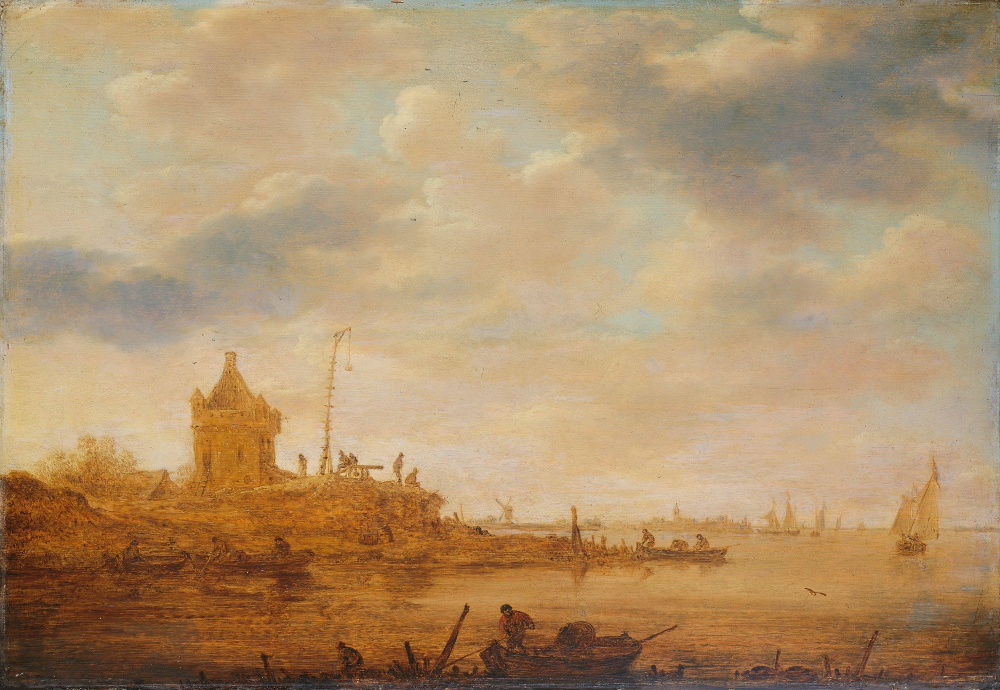 River View with Sentry Post – Jan van Goyen (eigenhandig gesigneerd) Vintage Landscape Art Print | Wall Art Poster