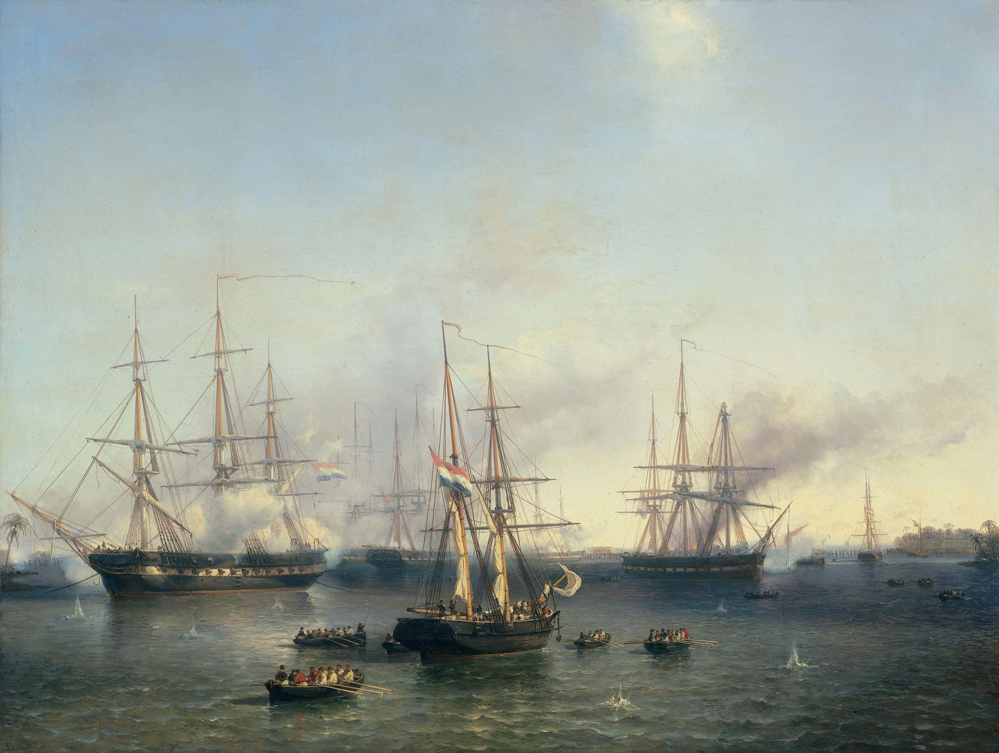 Conquest of Palembang, Sumatra in Indonesia, by Lieutenant-General De Kock, June 24, 1821 – Louis Meijer (eigenhandig gesigneerd) Vintage Cityscape Art Print | Wall Art Poster