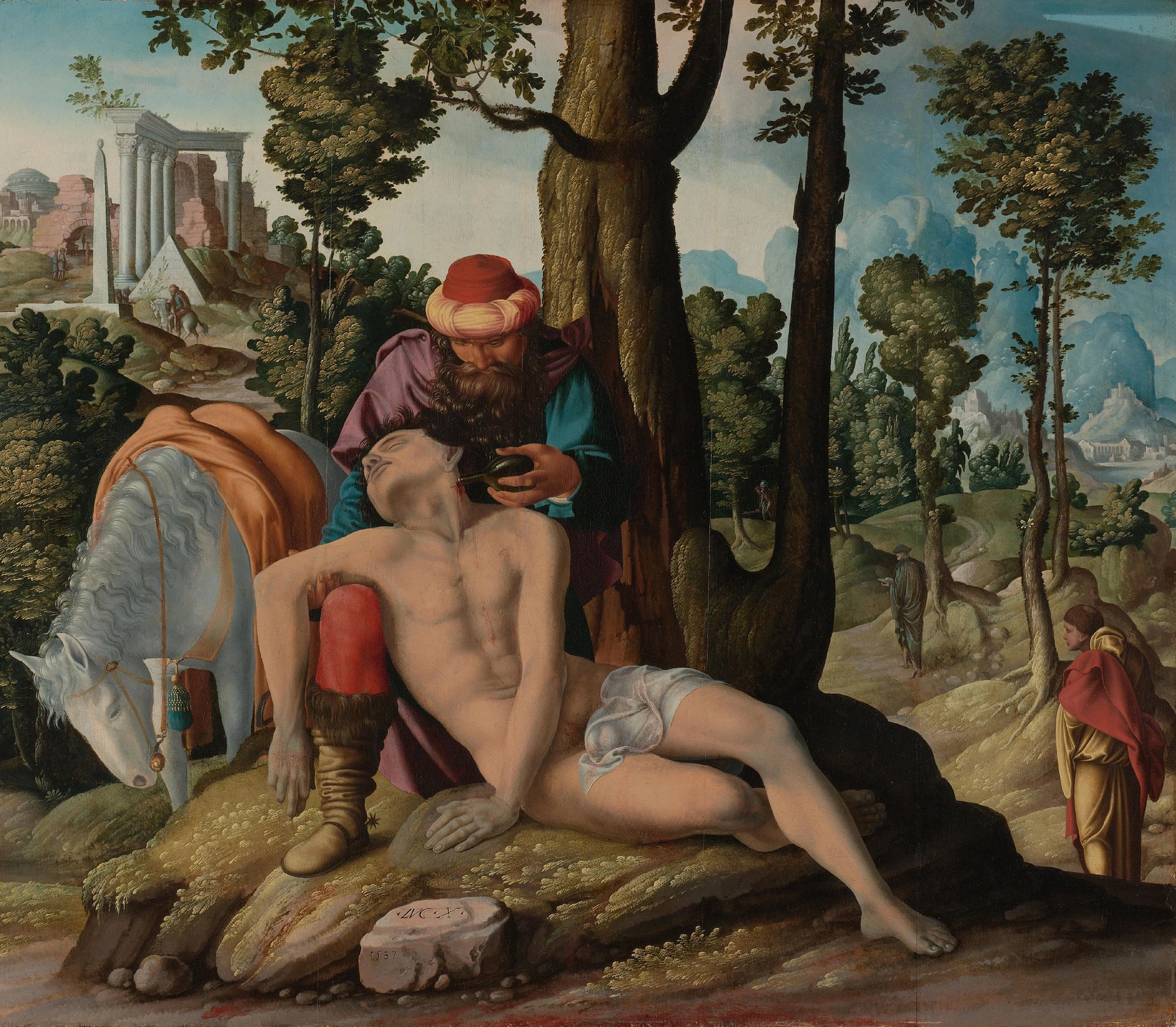 The Good Samaritan – Meester van de Barmhartige Samaritaan Vintage Religious Scene Art Print | Wall Art Poster