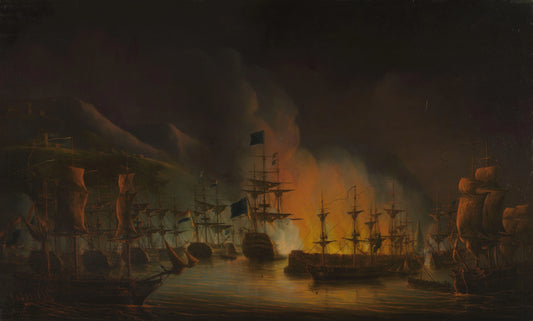 The Bombardment of Algiers (26-27 August 1816) – Martinus Schouman (signed by artist) Vintage Marine Scene Art Print | Wall Art Poster