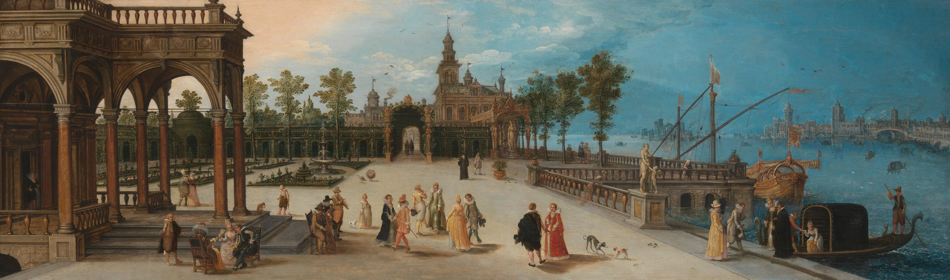 Dancing Party in the Forecourt of an Imaginary Palace with a Capriccio View of Venice in the Distance – anoniem Vintage Landscape Art Print | Wall Art Poster